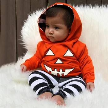 Halloween Malčke Baby Boy Girl Bučna Hoodie T Shirt+ Trak Hlače Kostum Nastavite ubranka dla niemowlat #4j26