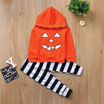 Halloween Malčke Baby Boy Girl Bučna Hoodie T Shirt+ Trak Hlače Kostum Nastavite ubranka dla niemowlat #4j26