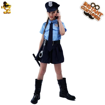 Halloween Otroci Policist Enotno Kostume, Cosplay Dekle je Modra Policijske Obleke Kostum za Božični Zabavi