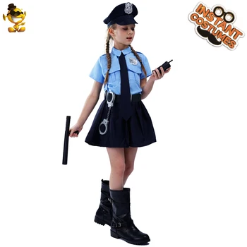 Halloween Otroci Policist Enotno Kostume, Cosplay Dekle je Modra Policijske Obleke Kostum za Božični Zabavi