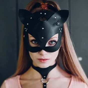 Halloween Party Cosplay Masko Maškarada Žogo Fancy Maske Ženske Seksi Masko, Pol Oči Cosplay Obraz Mačka Usnja Masko