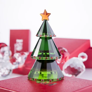 H&D Zeleno Kristalno Steklo Božično Drevo Počitnice Figur z šatulji Ročno Zbirateljske Darilo Plovila, za Božič