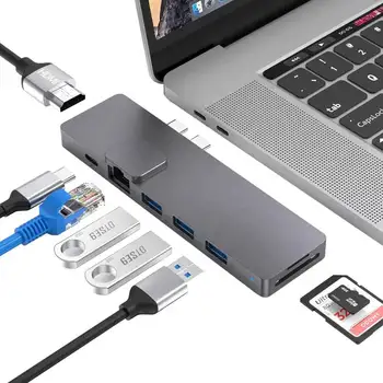 Hannord Tip C Hub Dvojno USB C Hub Adapter 4K HDMI Thundebolt3 PD Polnjenje USB3.0 Gigabite Lan Adapter za MacBook Pro