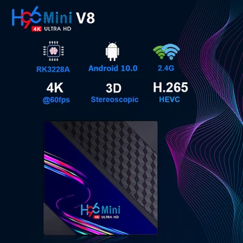 HD Smart TV Box H96 MINI V8 Quad Core RK3228A 4K Android 10.0 Dvojno WIFI Brezžični TV Omrežje Set-Top Box US / UK / EU / AU