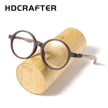 HDCRAFTER Letnik Okroglim lesenim Optičnih Očal Okvir Moških Kratkovidnost Ženske Recept Očala Očala Lesena Očala Očala