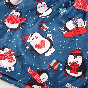 HECHAN Srčkan Pingvin Vzorec Božič Pižamo Ženske Saten Špageti Trak Tiskanja Hlače Dva Kosa Določa Ženski Sleepwear Noč