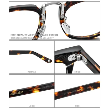 HEPIDEM Acetat Optična Očala Okvir Moških 2020 Kvadratnih Kratkovidnost Optičnih Očal Ženske Nerd Recept Očala Očala 9126