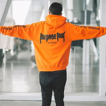 Hip Hop Moška Majica osebje Tiskanja Hoodie Dolg Rokav Black Moške Oranžna Ulične Sweatshirts 2020 Prevelik Človek Hooded Osebje