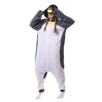 HKSNG Siva Pingvin Onesie Kigurumi Živali Pozimi Pižamo Ženske Odraslih Kostum Hooded Homewear Za Stranke