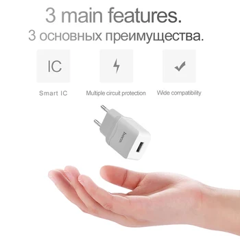 HOCO 2.4 USB Polnilec za iPhone 7 8 EU Potovalni Polnilnik za Xiaomi Samsung Enotni 1 Vrata Mobilnega Telefona Polnilnik
