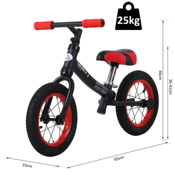 HOMCOM kolesa brez pedala nastavljiva višina sedeža 31-45 cm za otroke 2-5 let stare gume, kolesa 65x33x46cm črna