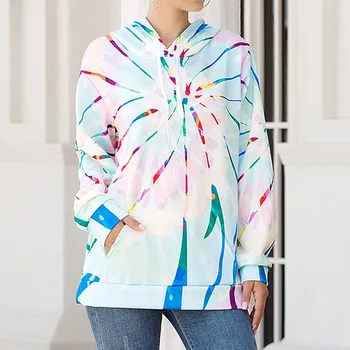 Hoodies Multicolor Priložnostne Ženske Vrvico Hooded Majica 2020 Jeseni Tie Dye Dolg Rokav Hoodies vroče prodaje