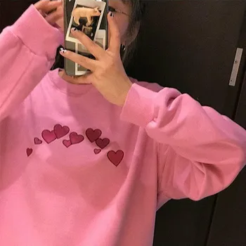 Hoodies Ženske Vezenje Srce Puloverji O-Vratu Candy Barve, Osnovne Preprost Ins Korejskem Slogu Outwear Sladko Ljubka Lady Sweatshirts