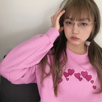 Hoodies Ženske Vezenje Srce Puloverji O-Vratu Candy Barve, Osnovne Preprost Ins Korejskem Slogu Outwear Sladko Ljubka Lady Sweatshirts