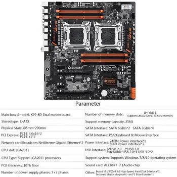 Huananzhi X79-8D matična plošča Intel Dual CPU LGA 2011 E5 2689 Razdaljo 2670 V2 DDR3 1333/1600/1866MHz 256GB M. 2 NVME SATA3 USB3.0 E-ATX