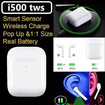 I500 TWS Pravi Brezžični Čepkov Bluetooth 5.0 Podpora Qi Brezžično Polnjenje Pop Up Okno z iOS Auto Seznanjanje Mini Dotik