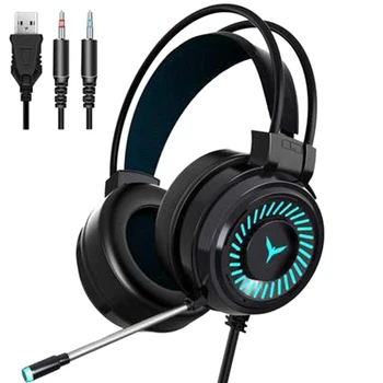 Igralec Slušalke Gaming Slušalke z Mikrofonom Prostorski Zvok, Stereo USB Pisane Luči Žične Slušalke za Prenosni RAČUNALNIK