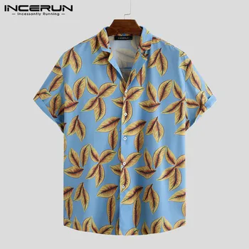 INCERUN Poletje Moda Hawaiian Rokavi Moški Priložnostne Tiskanih Počitnice Camisa Plaži 2021 Kratek Rokav River Ulične Moških Bluzo 5XL
