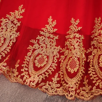 Indijski poročni obleki novo til zlato aplicirano OFF ramenski Črto rdeče vestido de noiva princesa Zamah Vlak plaži poročne obleke