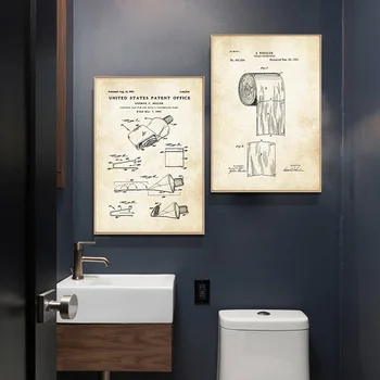 Industrijska slog zobna pasta Toaletni Papir Patent Plakat Letnik Platno, Tisk Stenskih slikah, Slikarstvo Sodobne Kopalnice Dekoracijo