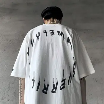 Ins Evropi high street temno pogreb sub-prisilno portret tiskanje hip-hop retro svoboden kratek sleeved majica s kratkimi rokavi moški ženske