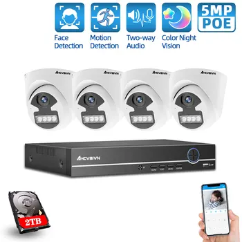 IP CCTV Kamere Sistema za zaščito, Komplet POE 5MP 4CH NVR Vgradnjo v Zaprtih prostorih, dvosmerni Audio Home Security Video nadzorna Kamera nastavitve Sistema