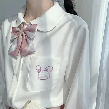 Japonska Kawaii Šifon Belo Bluzo Ženske Jeseni Leta 2020 Dolg Rokav Zajec, Vezenje Na Majice Lolita Style Vrhovi Oblačila Šolarka