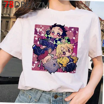Japonski Anime Demon Slayer Majica s kratkimi rokavi Ženske Ulzzang Harajuku Majica 90. letih Risanka Grafiko Kimetsu Ne Yaiba Kawaii T-shirt Ženski