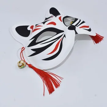 Japonski Anime Ročno Poslikane Fox Masko, Pol Obraza, Pvc Fox Masko Maškarada Festival Kitsune Cosplay Kostum Maske z Tassel Zvonovi