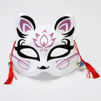 Japonski Anime Ročno Poslikane Fox Masko, Pol Obraza, Pvc Fox Masko Maškarada Festival Kitsune Cosplay Kostum Maske z Tassel Zvonovi