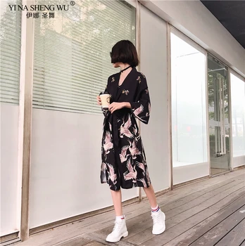 Japonski Kimono Yukata Kimono Cardigan Fashion Bluzo 2020 Ženske Dolg Rokav Jopico Haori Tradicionalnih Kimonos Dolga Obleka S Pasom