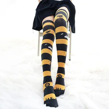 Japonski Lolita Dekleta Nogavice Halloween Trak Slog Žamet Dolgo Skladiščenje Bat Vzorec Overknee Nogavice Nogavice 60 cm