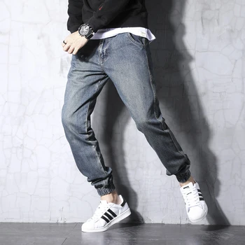 Japonski Modni Stil Moške Jeans Retro Pranje Traper Tovora Hlače Moški Harem Kavbojke Ulične Parafinski Dnu Hip Hop Joggers Kavbojke