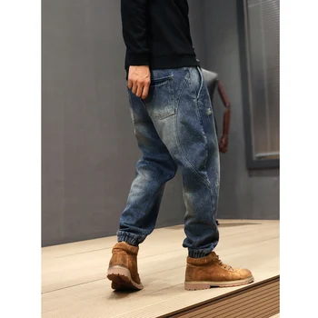 Japonski Modni Stil Moške Jeans Visoke Kakovosti Razrezana Oblikovalec Denim Tovora Hlače Ulične Hip Hop Joggers Žamet Tople Hlače