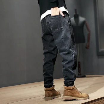 Japonski Modni Stil Moške Jeans Visoke Kakovosti Razrezana Oblikovalec Denim Tovora Hlače Ulične Hip Hop Joggers Žamet Tople Hlače