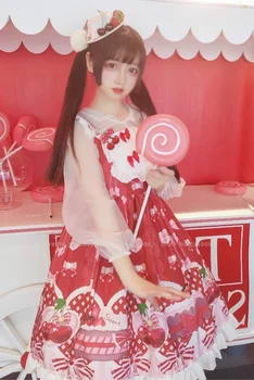 Japonski Slog Dekleta Kawaii JSK Lolita Princess Tea Party Obleka Ženske Sladko Lok Ruffle Lutka Devica Anime Cosplay Kostume T-shirt