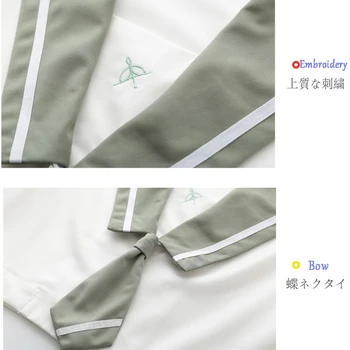 Japonski Uniforme Black Srčkan Mornar Vrhovi Nabrano Krilo Celoti Določa Cosplay JK Kostum Whte Zelena Vezenje