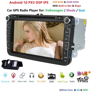 Jedro Octa Android10 avto dvd predvajalnik, gps 2Din 8 cm Za Volkswagen V W Skoda POLO, PASSAT B6 CC TIGUAN GOLF 5 Fabia Wifi Cam 1080