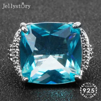 Jellystory moda čare obroč 925 sterling srebrni nakit s pravokotnik oblikovan safir gemstone poroko udejstvovanje obroči darilo