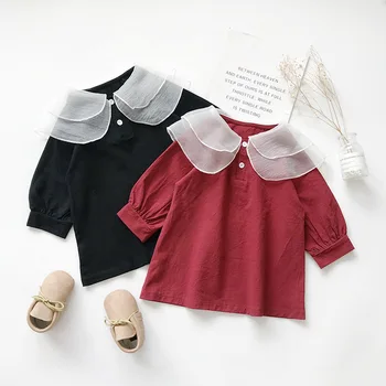 Jeseni novih neto ovratnik obleko korejsko dekle luč rokav otrok je v obliki obleko