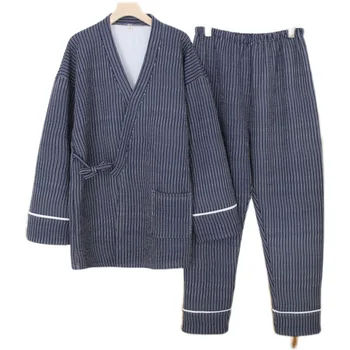 Jeseni, Pozimi Japonski Par Kimono Pižamo Ženske, Bombaž Zračni Sloj Dolgo Sleeved Prešite Men ' s Plus Velikost Sleepwear Obleko