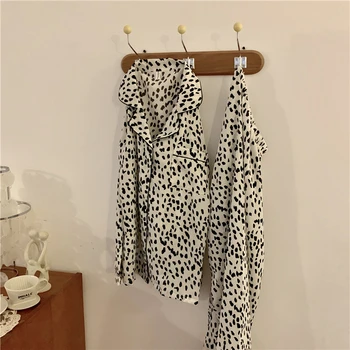 Jeseni, pozimi leopard seksi doma obleko ženske pižame nastavite long sleeve majica sleepwear hlače, pižame 2 kos set home oblačila Y138