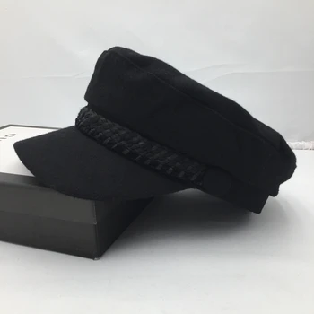 Jesensko zimske kape za ženske Mornarice skp retro črno kapo volne, mornar klobuk družbe ščitniki