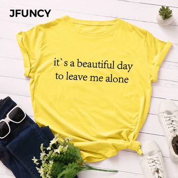 JFUNCY Plus Velikost Poletje T-majice, Ženske, Bombaž Majica Pismo Natisnjeno Ženske Majice Kratek Rokav Svoboden Vrhovi Tee Shirt Ženski