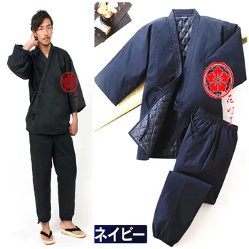 Jinbei Japonski Kimono Haori Moške pralne Prešite Domov Oblačila Semi-zaviti Toplo Japonskem Slogu Bombaž Azijskih Krpo Yukata Pižamo Določa