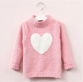 Jopica punca 2019 pozimi dolg rokav toplo pomlad pletene dojencek dekliška jopica dekleta puloverju vrh 4 8 let srca pulover dekleta