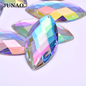 JUNAO 30x62mm Velika Velikost Kristali AB Okrasnih Akril Strass Aplicirano Šivanje Kamni Bleščice Flatback Kristali Sew Na Diamond