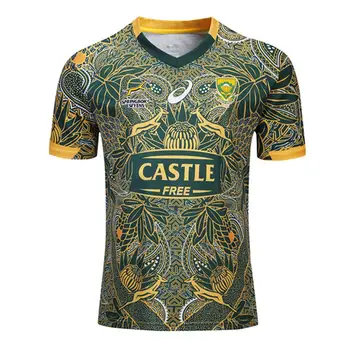 Južne Afrike, 100 Obletnica Spominski Rugby Športnih T-shirt z Visoko gostoto Tisk, Rebrast Ovratnik Z Elastičnimi Manšetami.