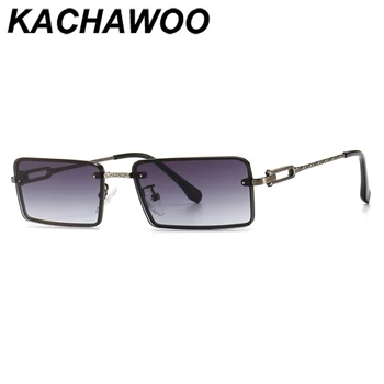 Kachawoo moških pravokotni sončna očala ozko full frame človek kovinska sončna očala za ženske retro slogu zlato rjave unisex darila