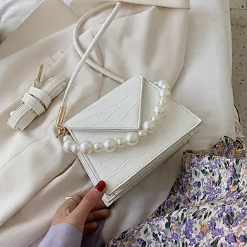 Kamen Vzorec Pearl Design Mini PU Usnje Crossbody Torbe Za Ženske 2021 Elegantno Ramo Torbe Ženski Cross Body Bag
